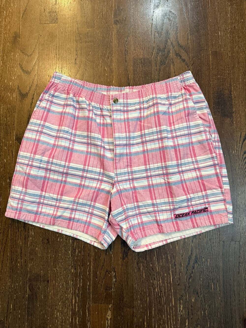 Vintage Ocean Pacific Plaid Elastic Waist Shorts Size L
